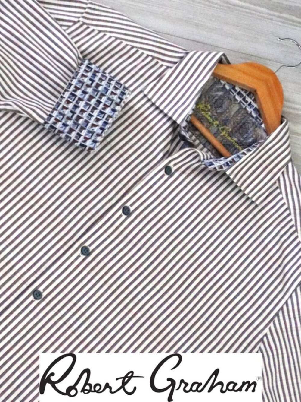 Robert Graham Knowledge Wisdom Truth Striped Shirt Men's Gray Flip Cuff Size 2XL